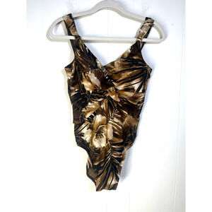 Miraclesuit VTG Pandora Brown Floral One Piece Bathing Suit Swimsuit Size 12